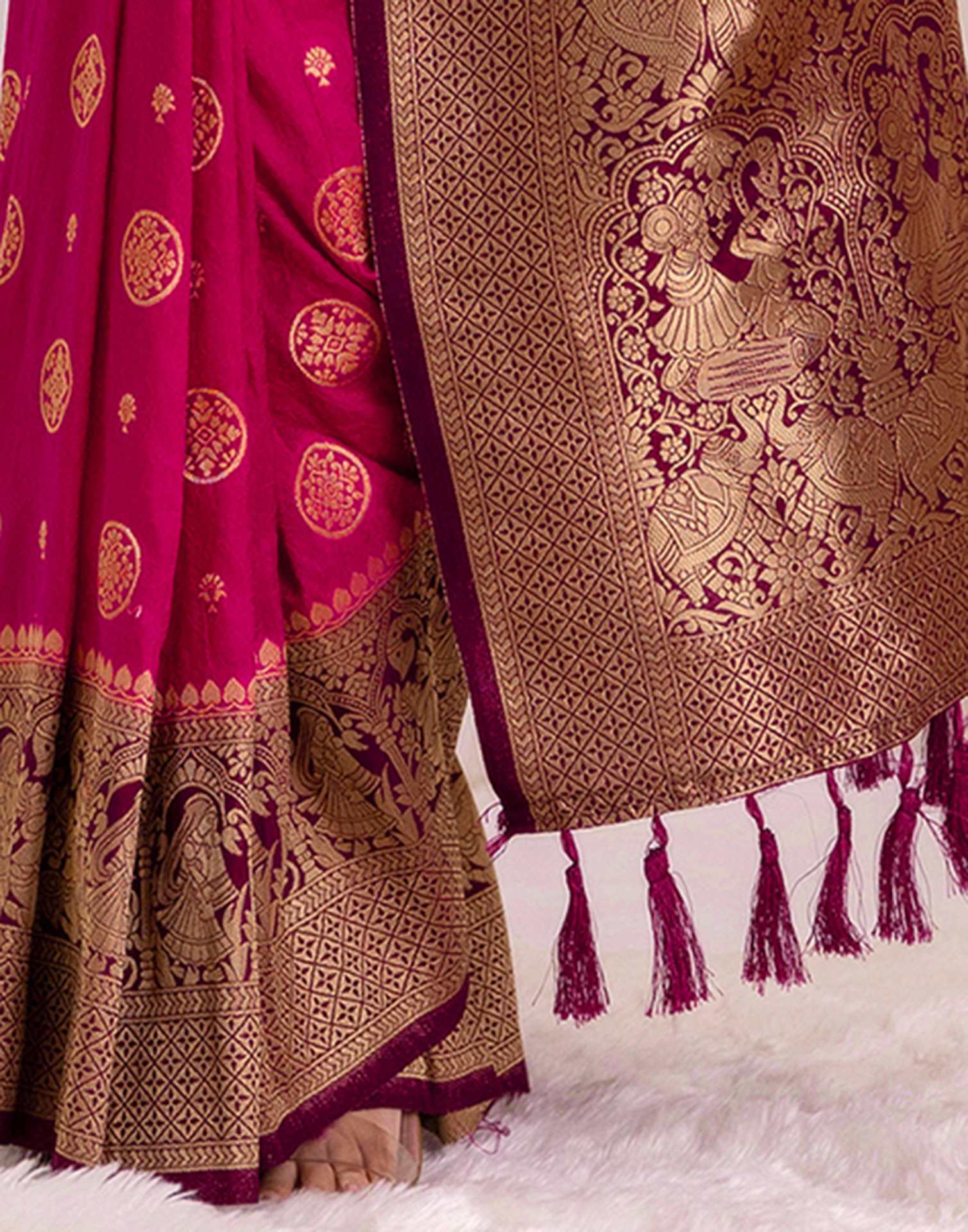Rani Pink Silk Woven Kanjivaram Saree