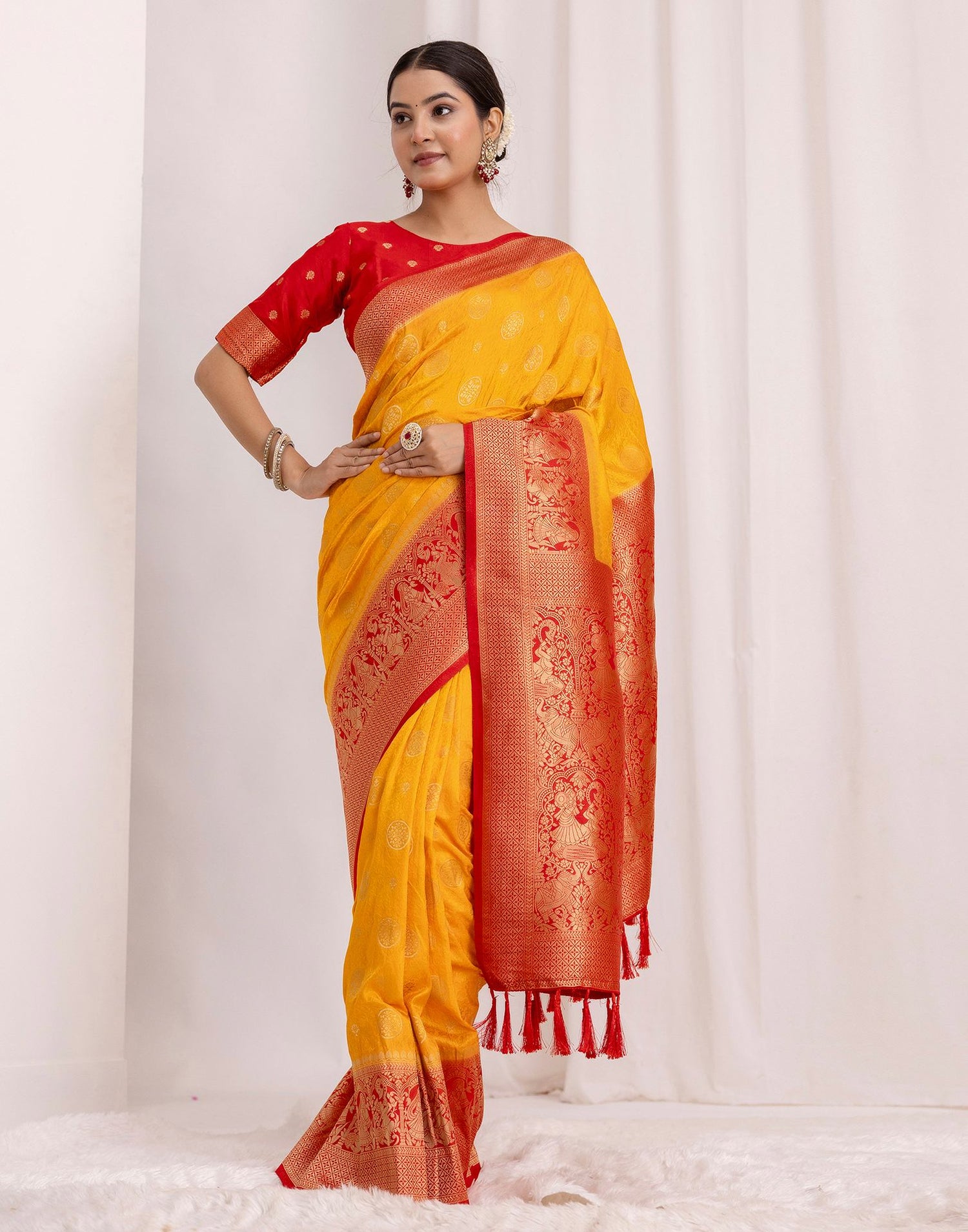 Turmeric Yellow Silk Woven Kanjivaram Saree