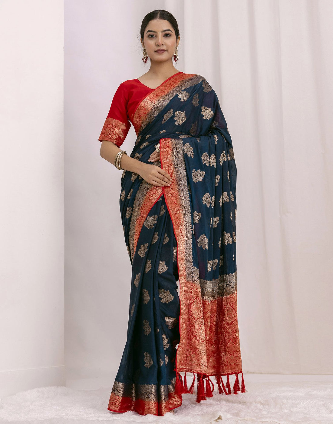 Navy Blue Chiffon Woven Saree