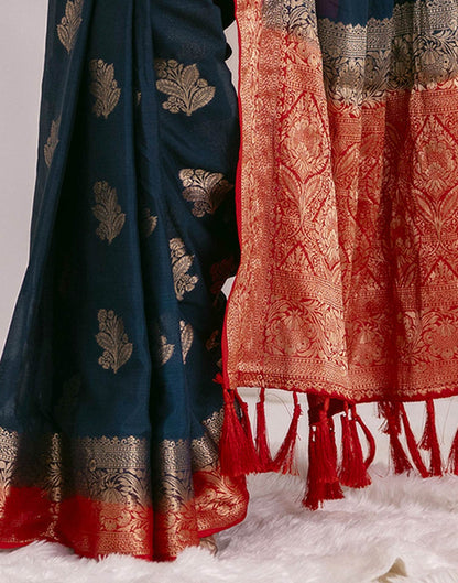 Navy Blue Chiffon Woven Saree