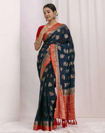 Navy Blue Chiffon Woven Saree