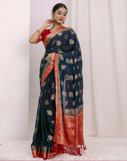 Navy Blue Chiffon Woven Saree