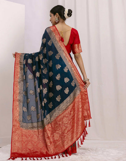 Navy Blue Chiffon Woven Saree