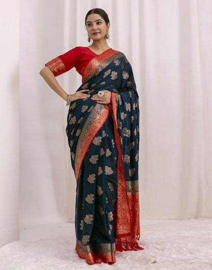 Navy Blue Chiffon Woven Saree