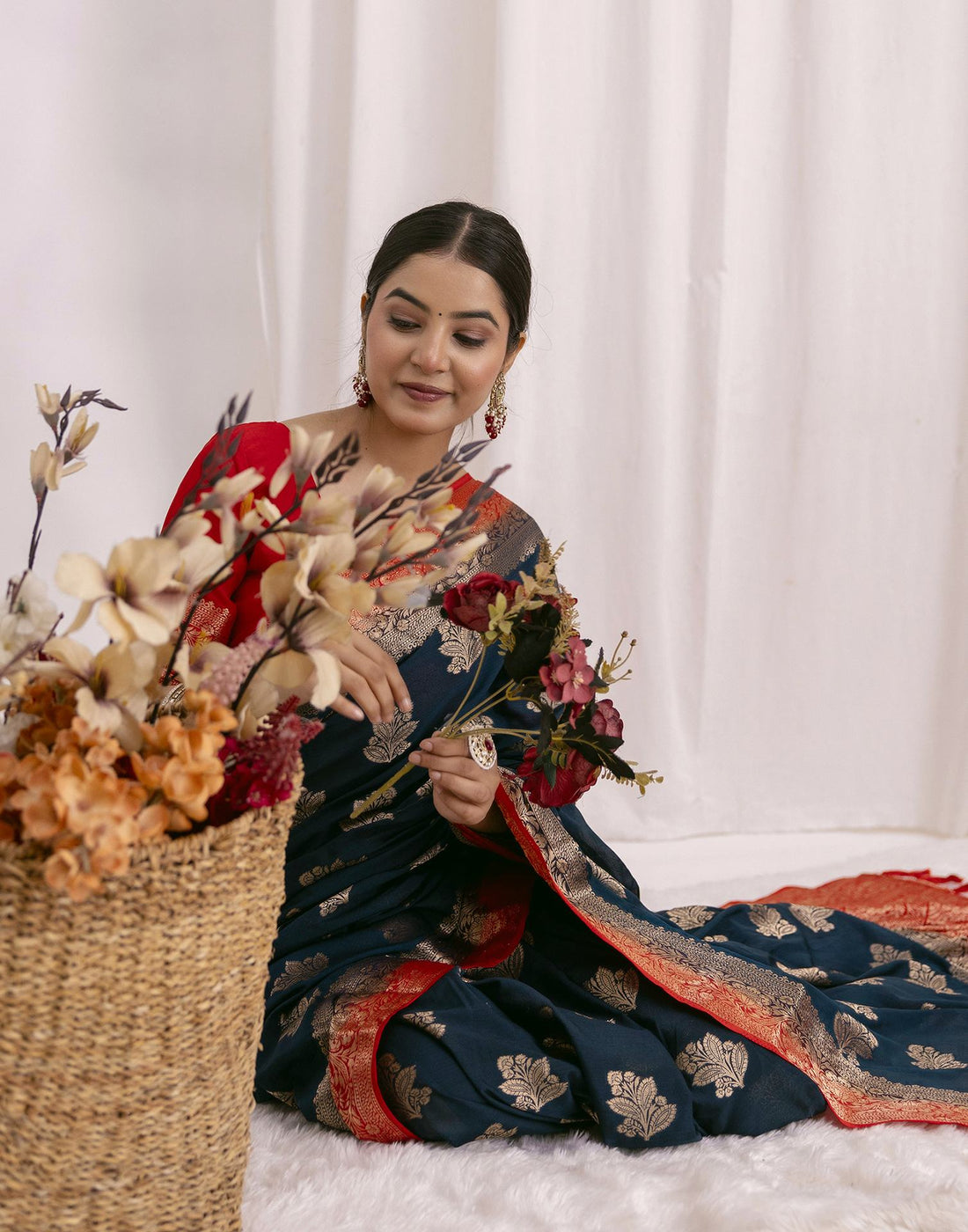 Navy Blue Chiffon Woven Saree