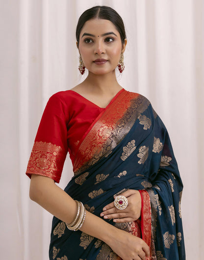 Navy Blue Chiffon Woven Saree
