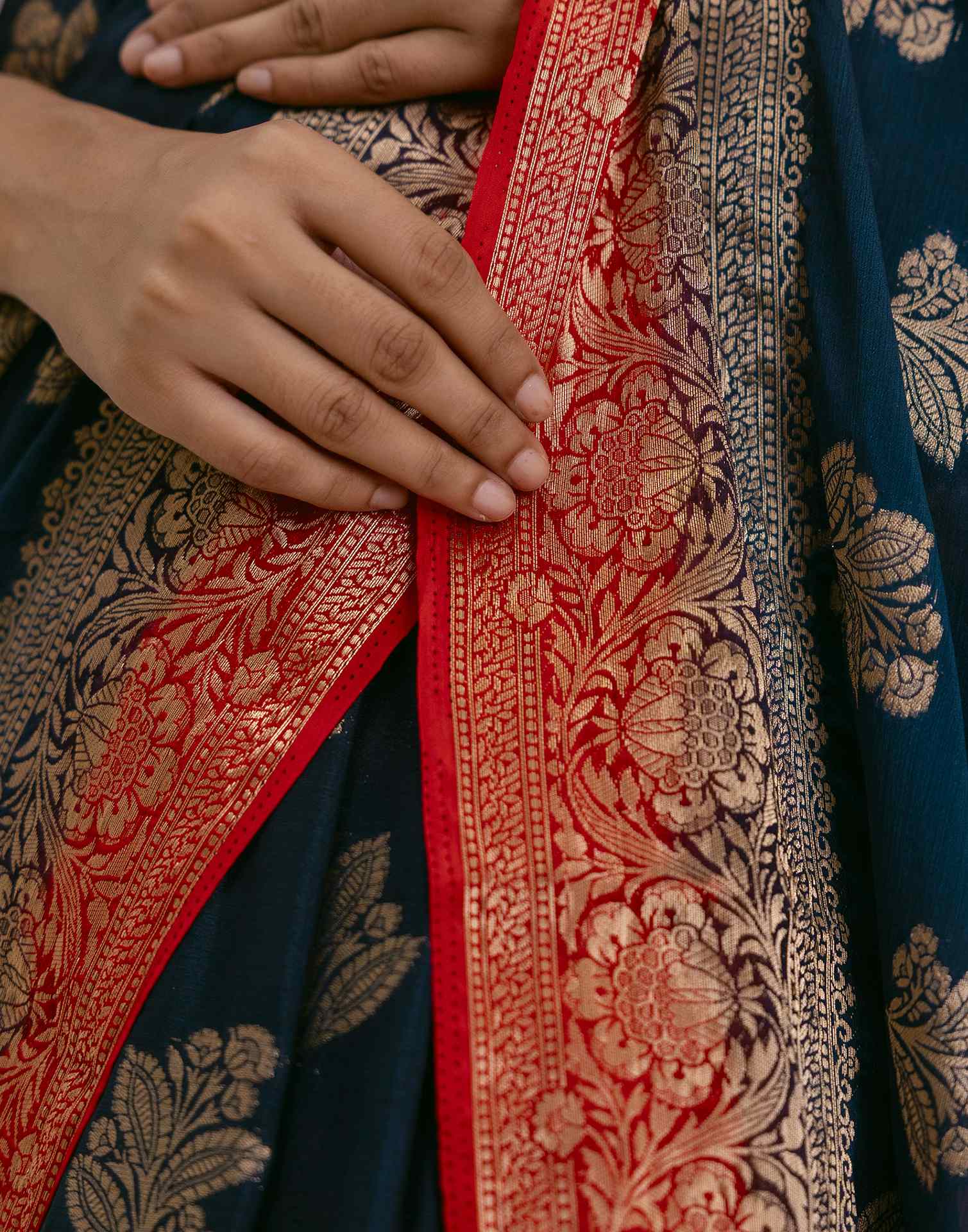 Navy Blue Chiffon Woven Saree