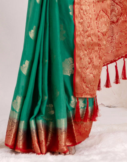 Teal Green Chiffon Woven Saree