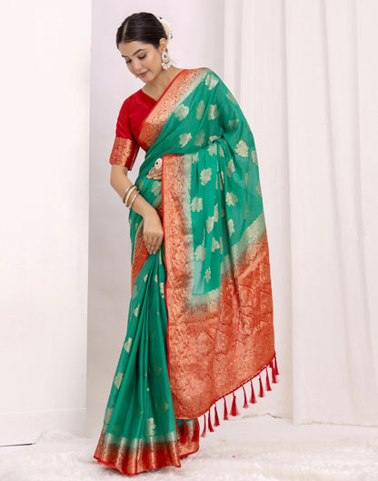 Teal Green Chiffon Woven Saree