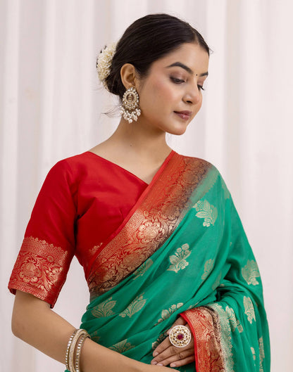 Teal Green Chiffon Woven Saree