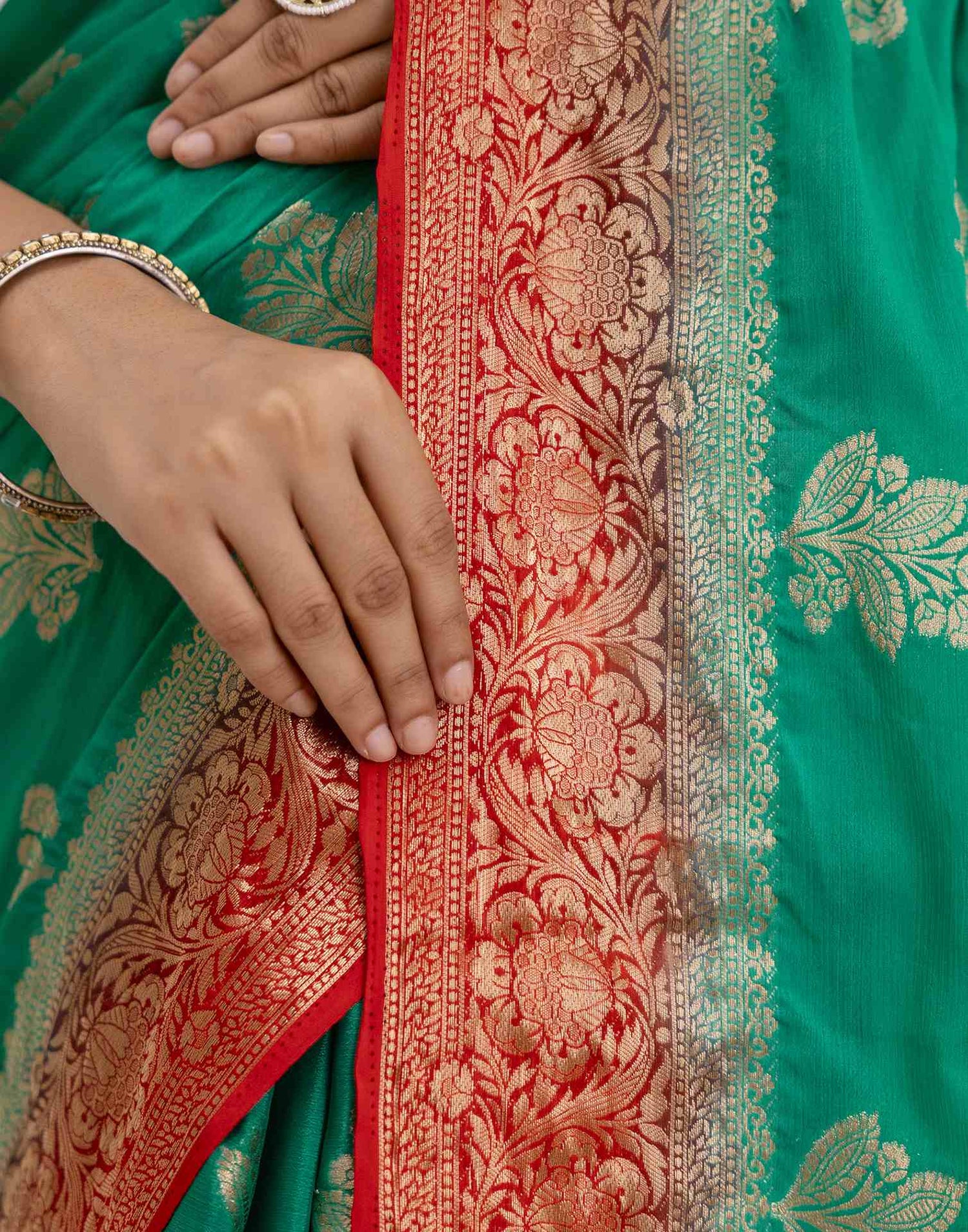Teal Green Chiffon Woven Saree