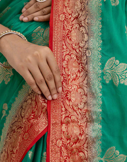 Teal Green Chiffon Woven Saree