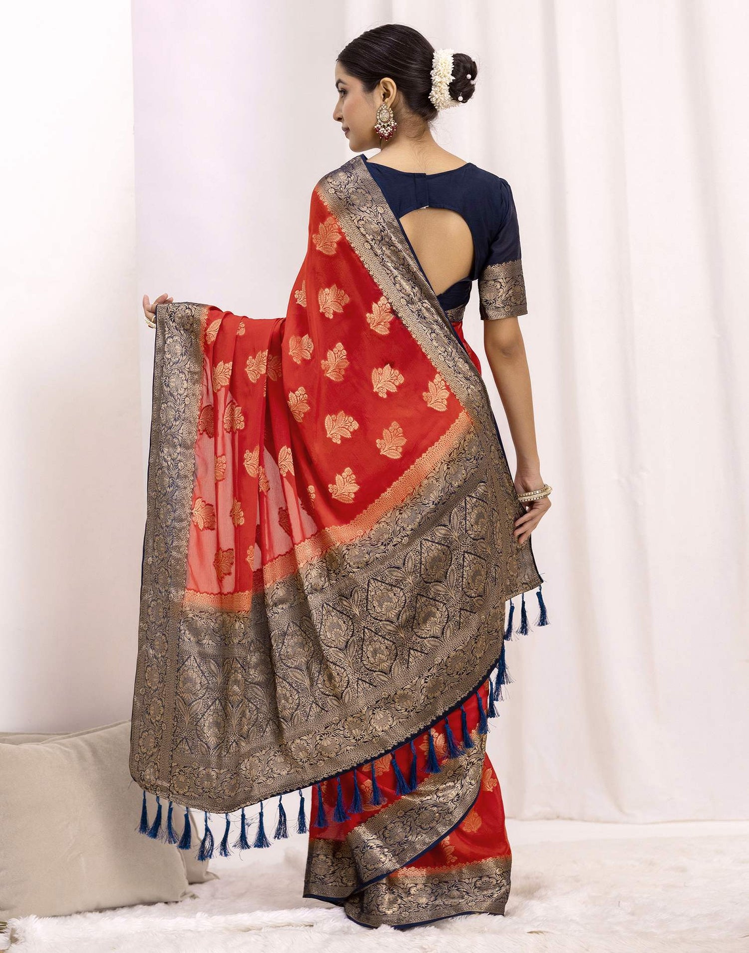 Red Chiffon Woven Saree