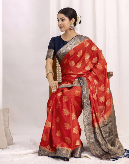 Red Chiffon Woven Saree