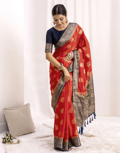 Red Chiffon Woven Saree