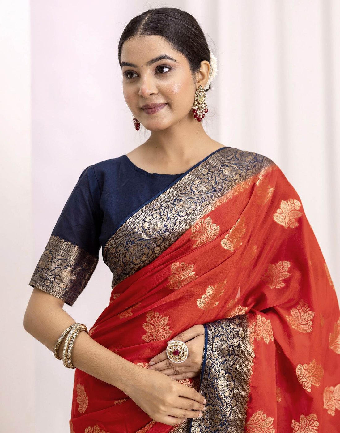 Red Chiffon Woven Saree