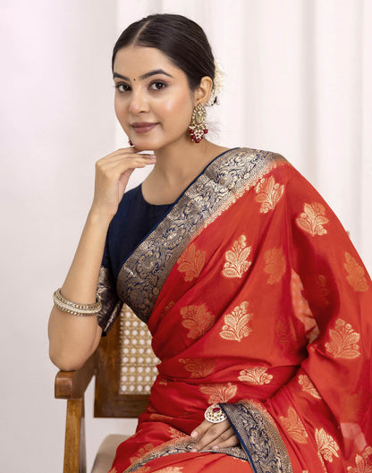 Red Chiffon Woven Saree