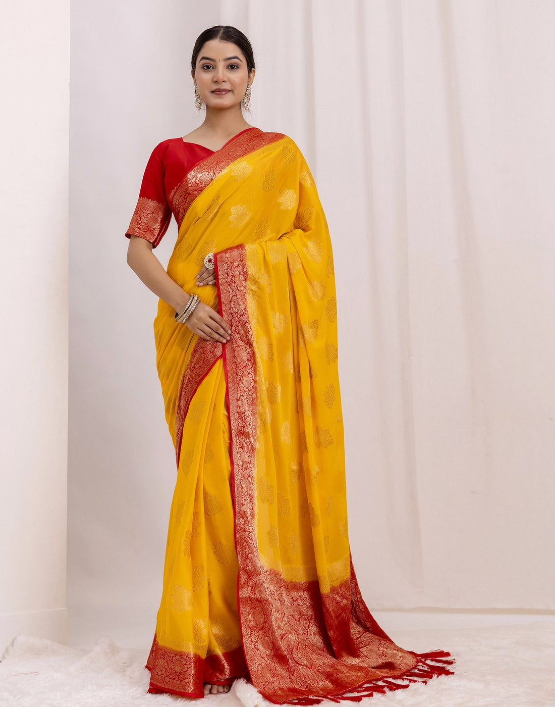 Turmeric Yellow Chiffon Woven Saree