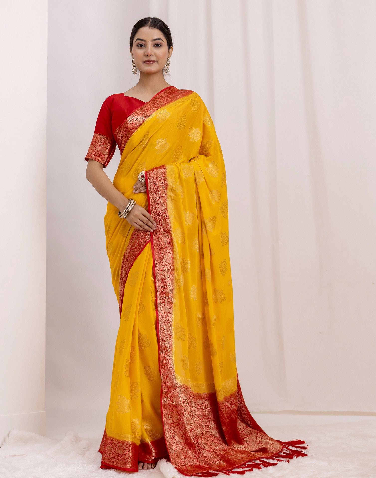 Turmeric Yellow Chiffon Woven Saree