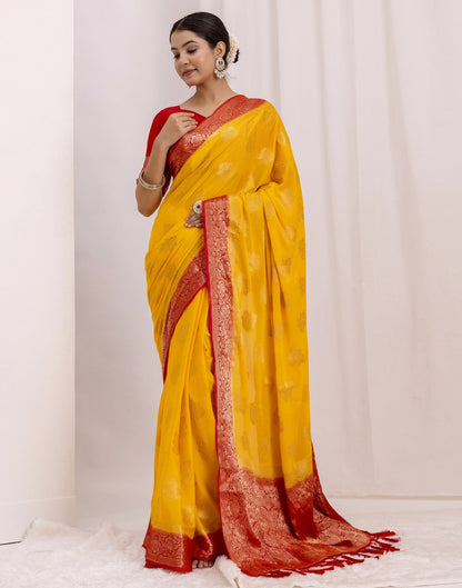 Turmeric Yellow Chiffon Woven Saree