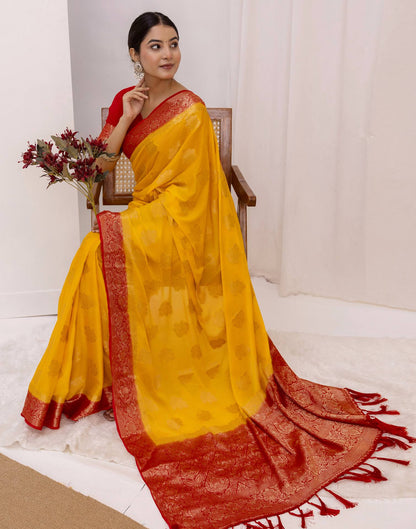 Turmeric Yellow Chiffon Woven Saree