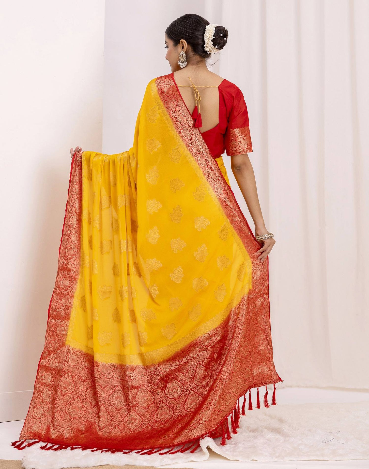 Turmeric Yellow Chiffon Woven Saree