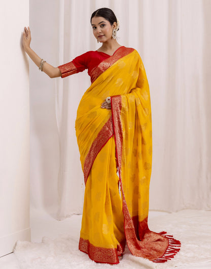 Turmeric Yellow Chiffon Woven Saree