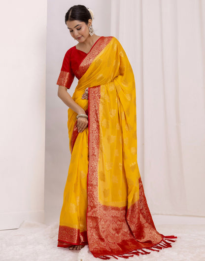 Turmeric Yellow Chiffon Woven Saree