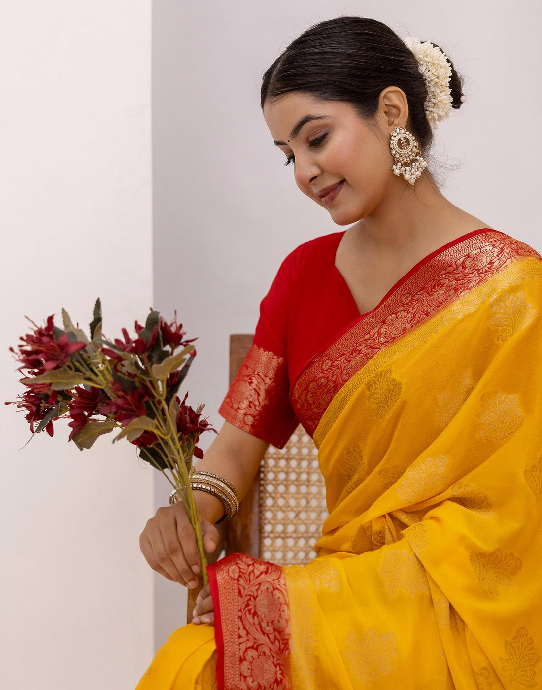 Turmeric Yellow Chiffon Woven Saree