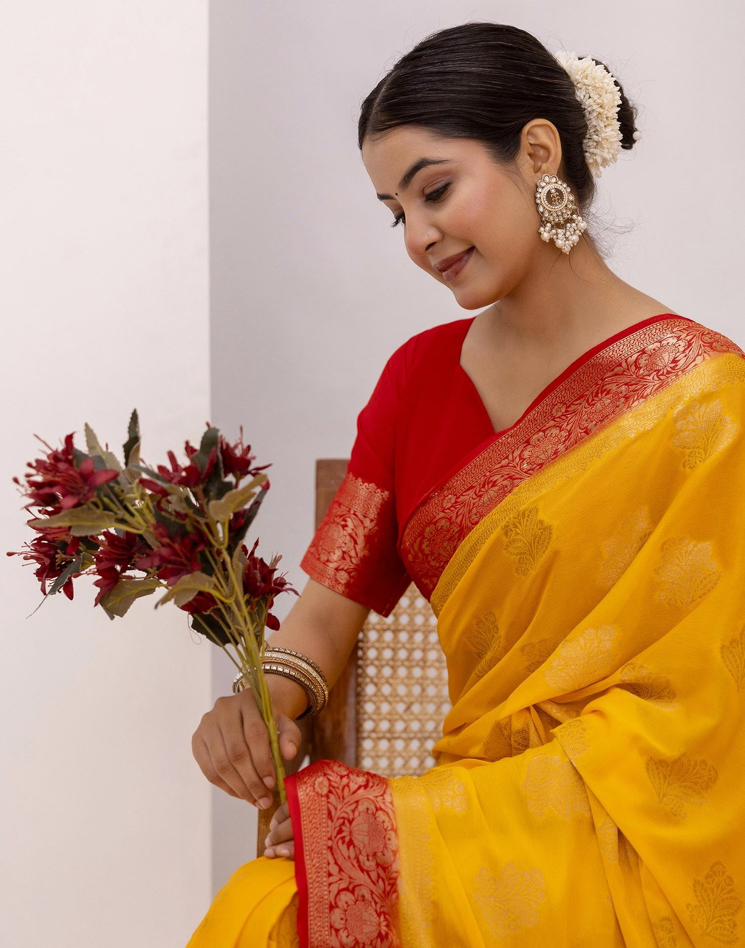 Turmeric Yellow Chiffon Woven Saree