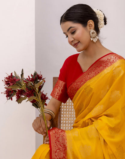 Turmeric Yellow Chiffon Woven Saree