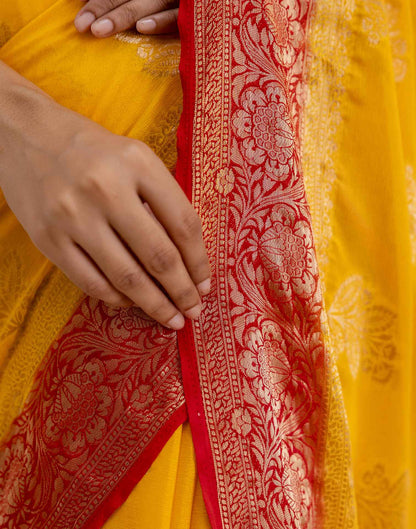 Turmeric Yellow Chiffon Woven Saree