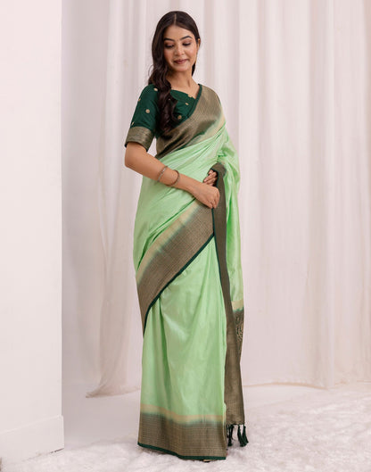 Pista Green Silk Woven Saree