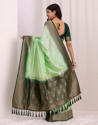 Pista Green Silk Woven Saree