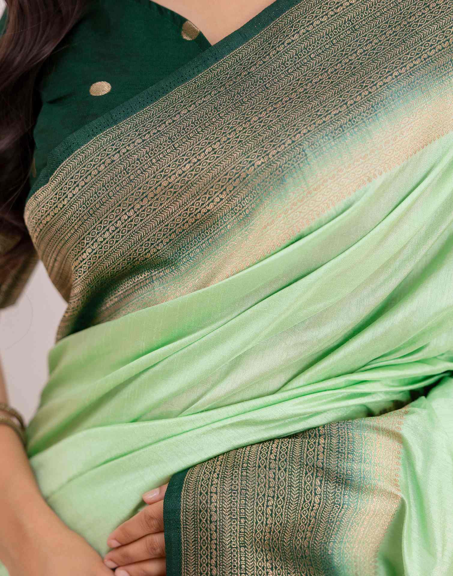 Pista Green Silk Woven Saree