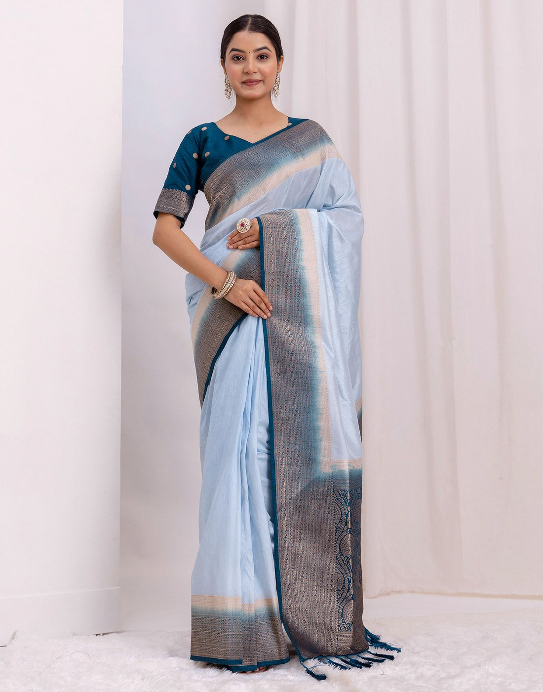 Sky Blue Silk Woven Saree