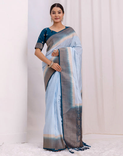Sky Blue Silk Woven Saree