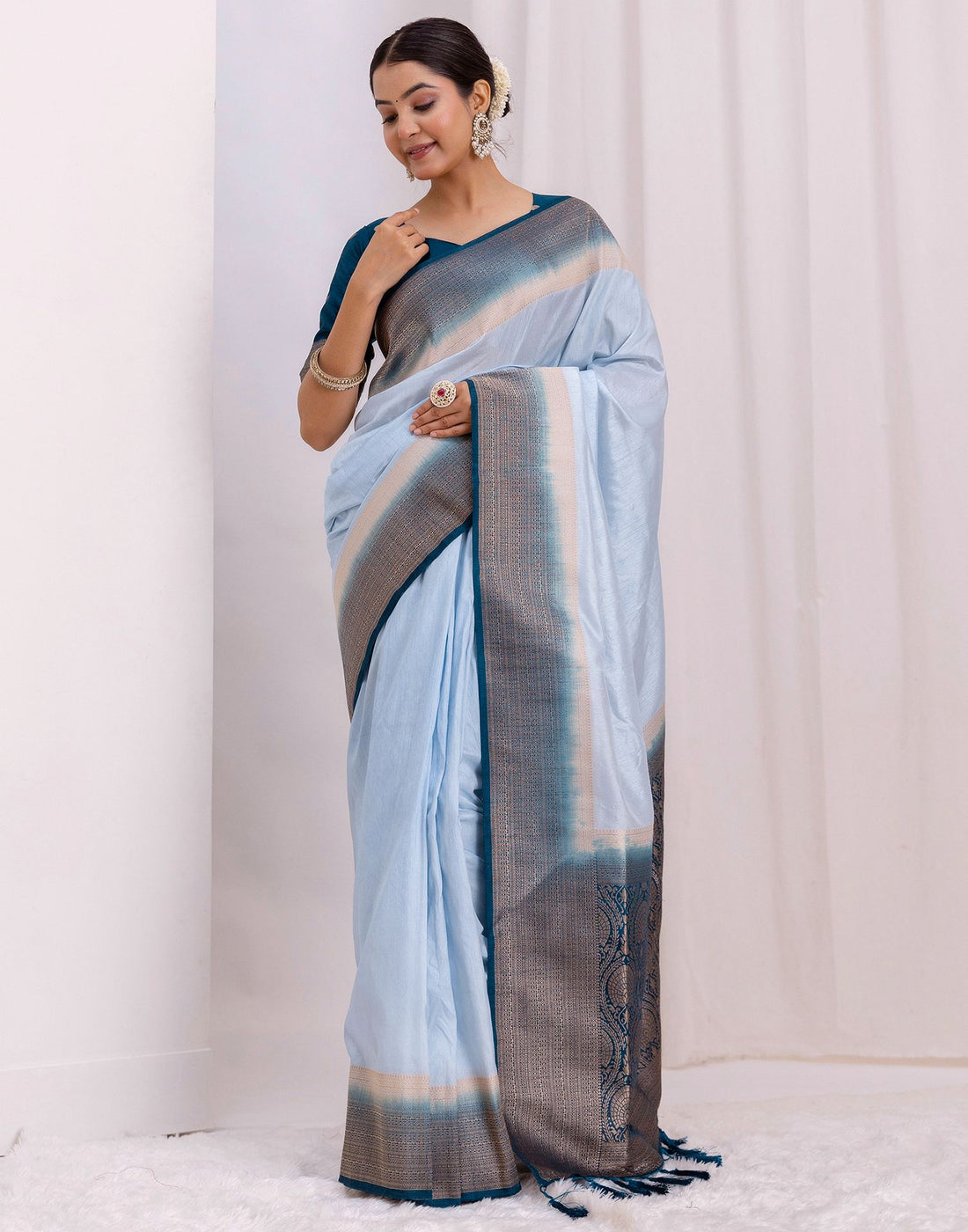 Sky Blue Silk Woven Saree