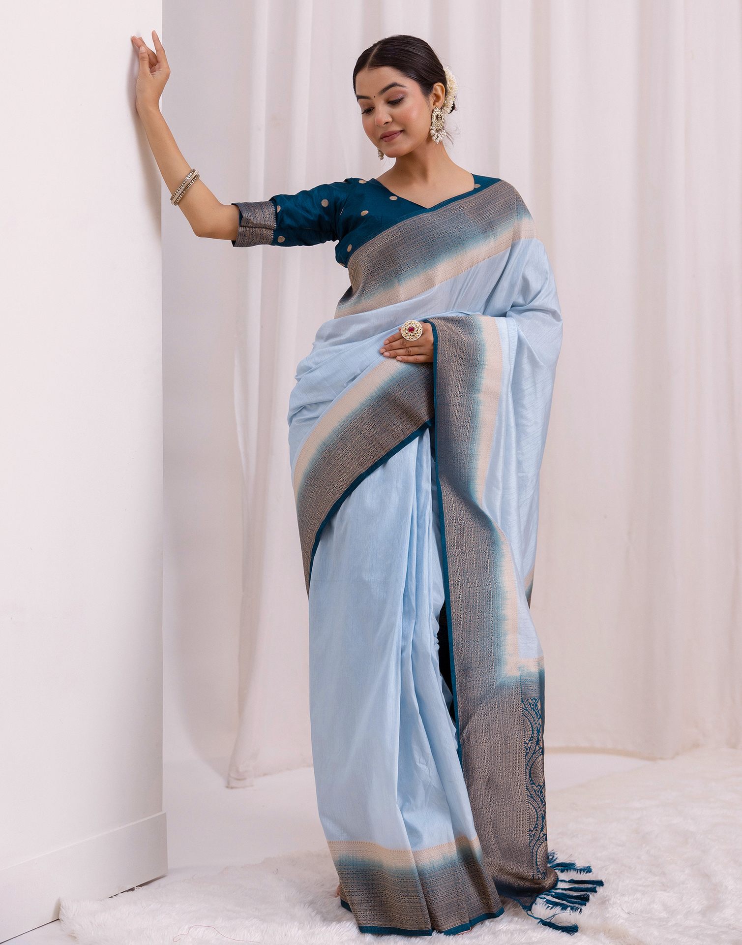 Sky Blue Silk Woven Saree