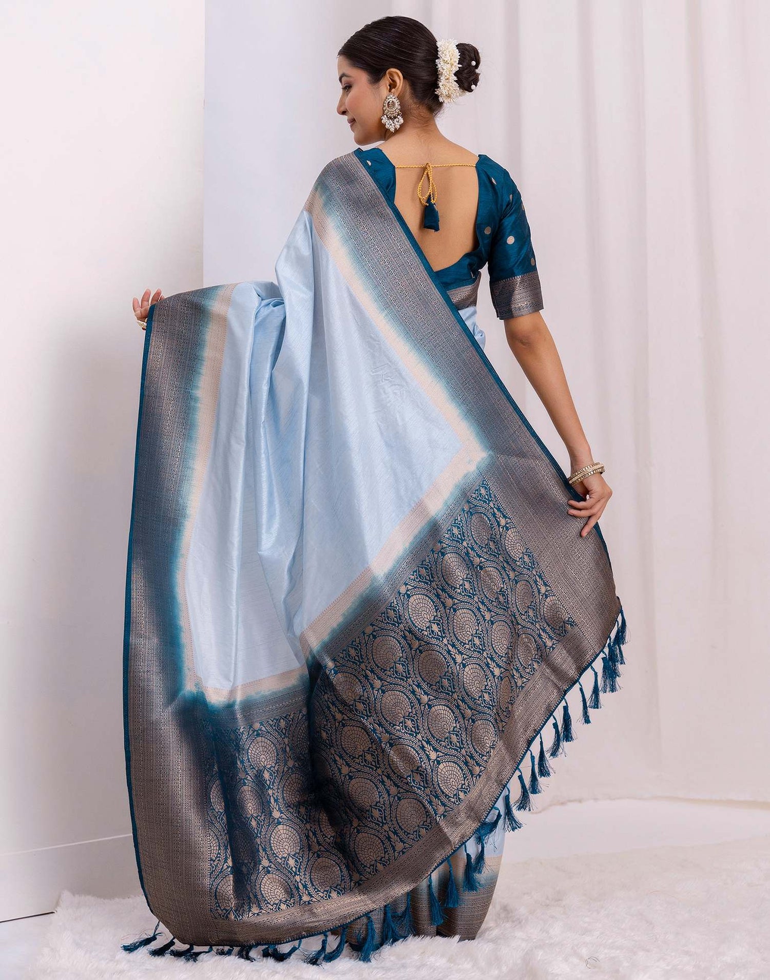 Sky Blue Silk Woven Saree