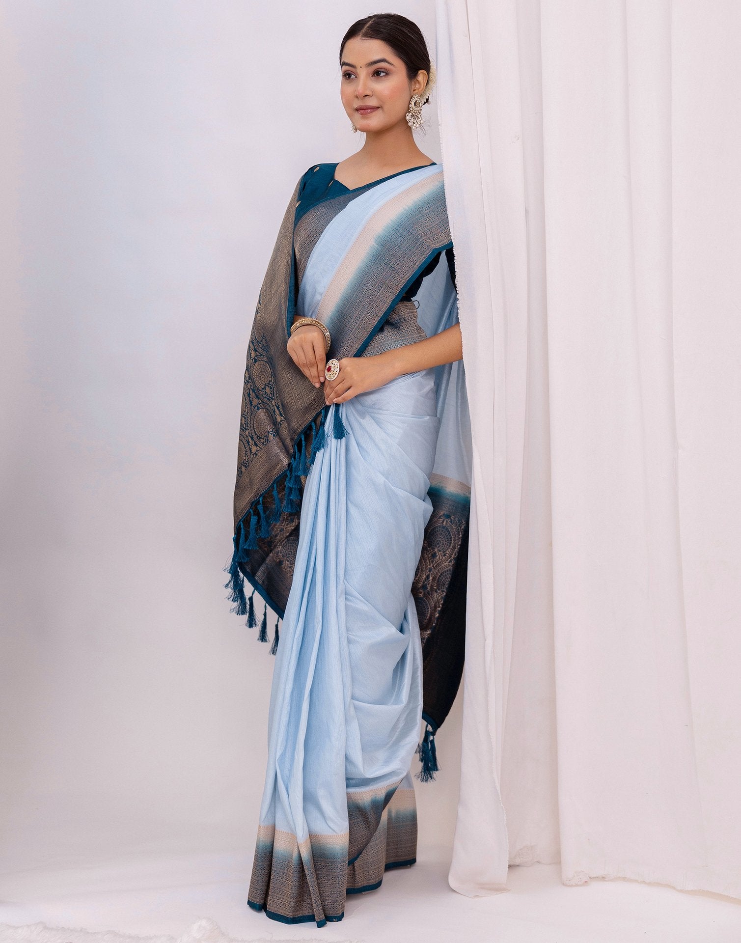 Sky Blue Silk Woven Saree