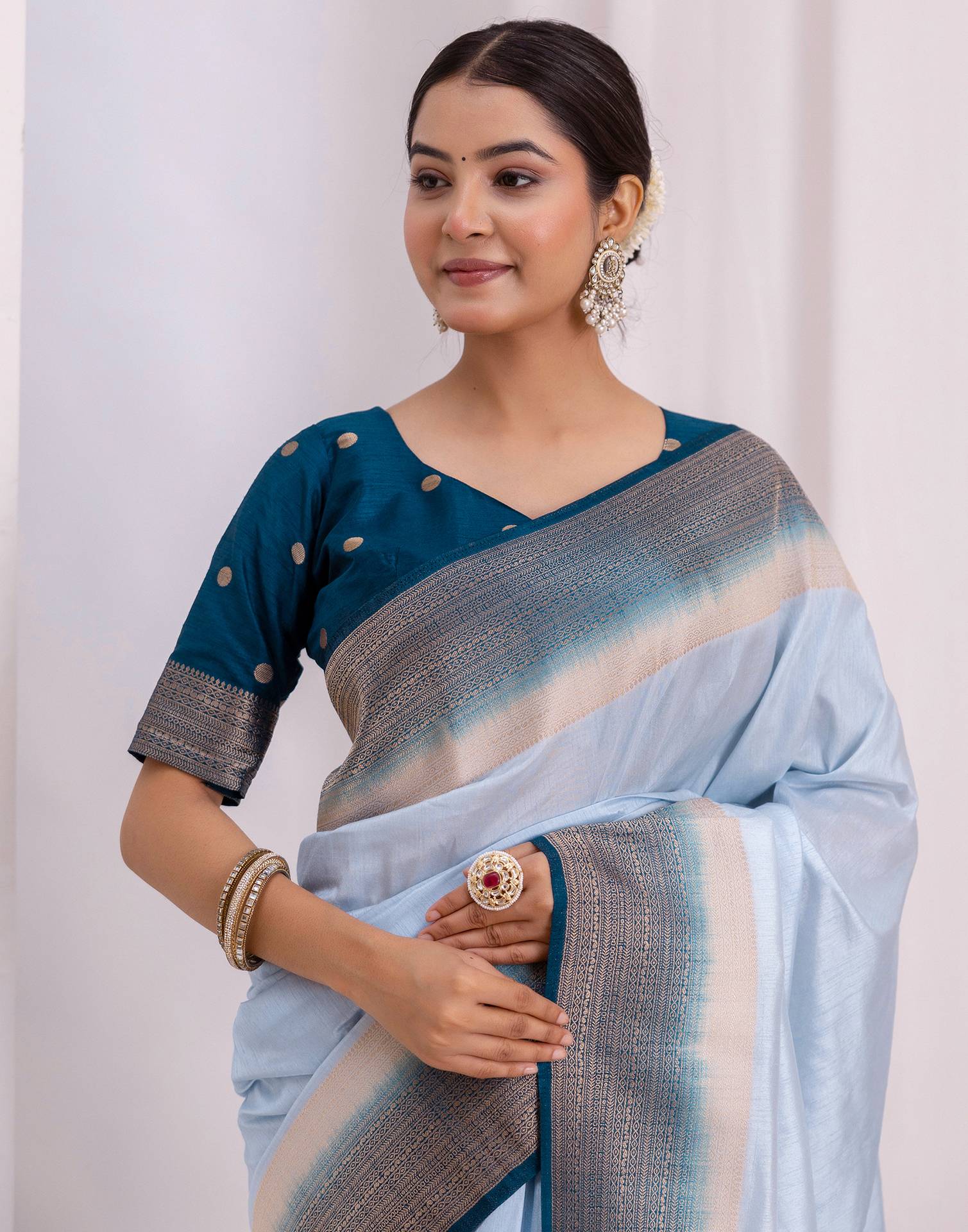 Sky Blue Silk Woven Saree