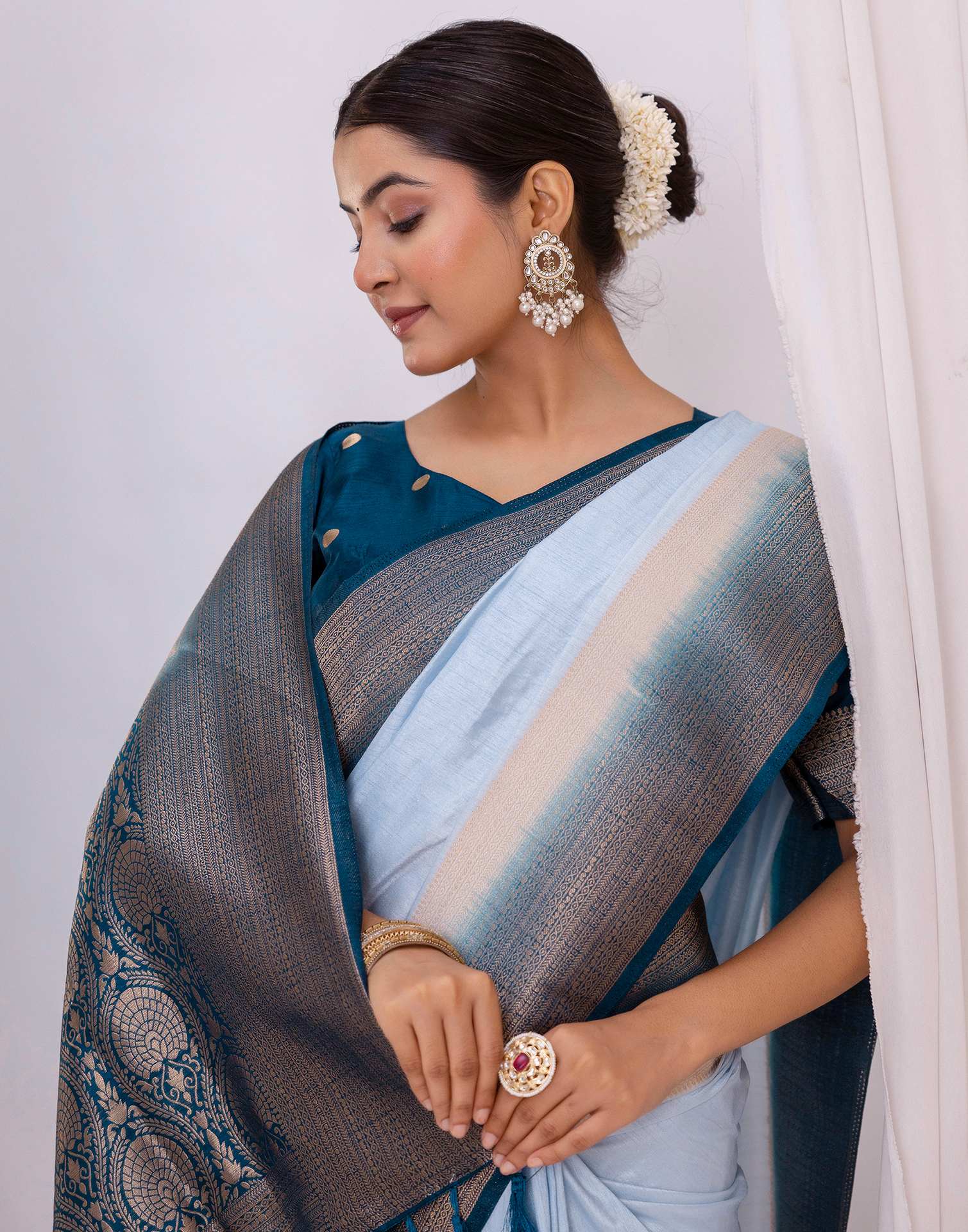 Sky Blue Silk Woven Saree