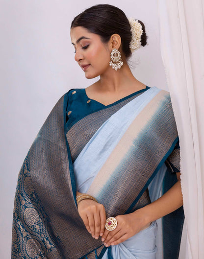 Sky Blue Silk Woven Saree