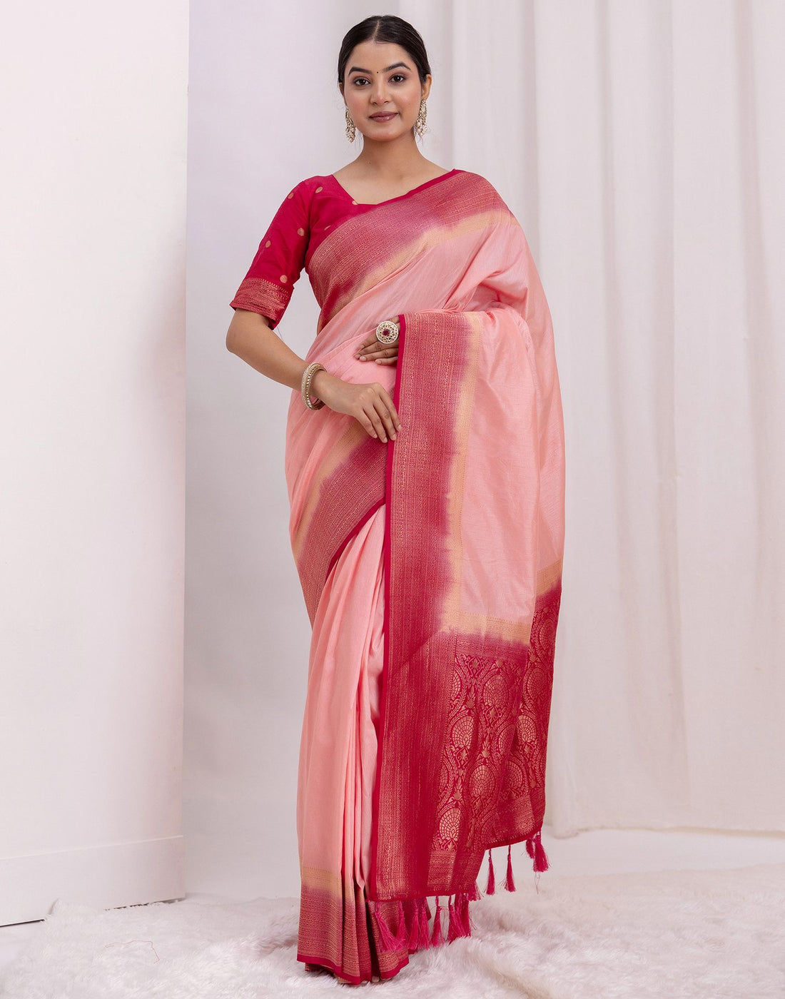 Rose Pink Silk Woven Saree