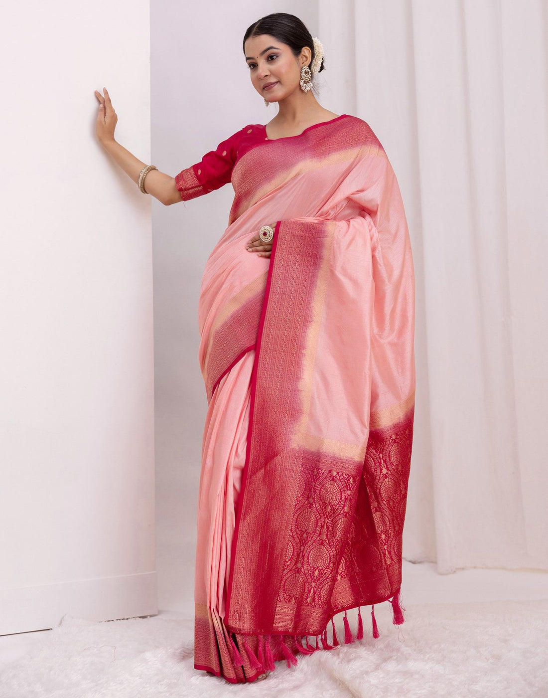 Rose Pink Silk Woven Saree