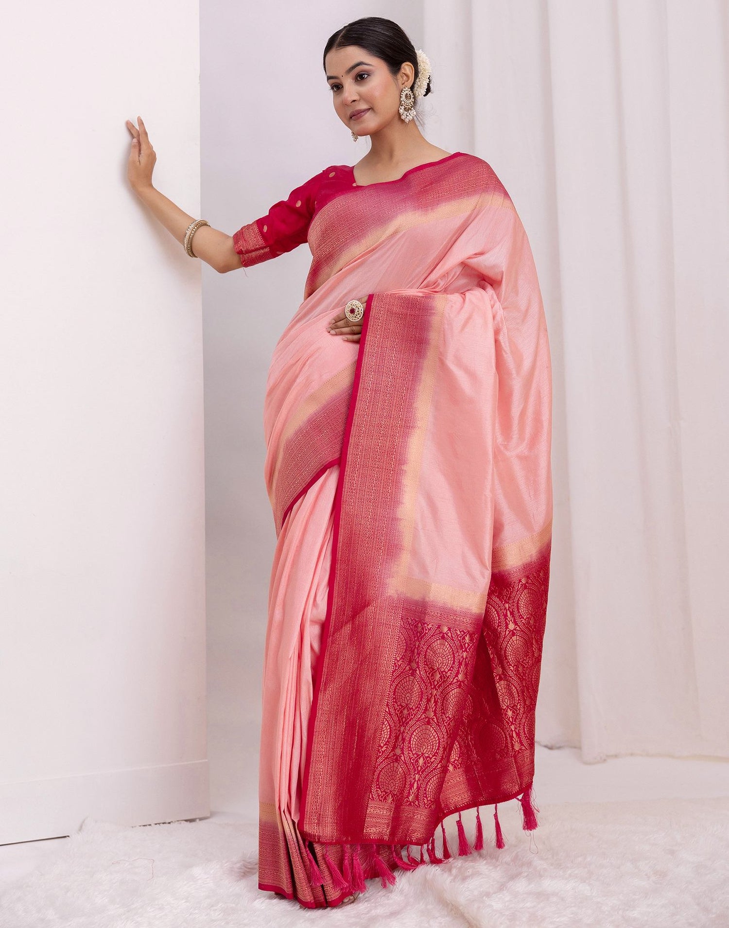Rose Pink Silk Woven Saree