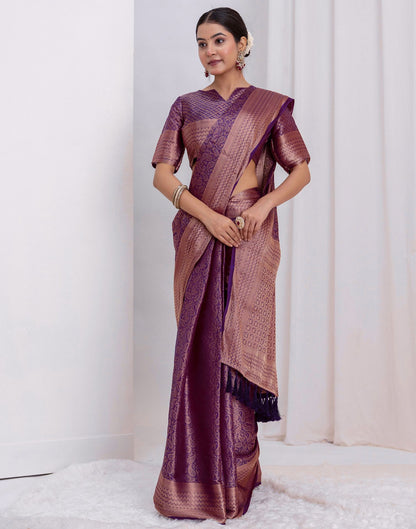 Dark Purple Silk Woven Kanjivaram Saree
