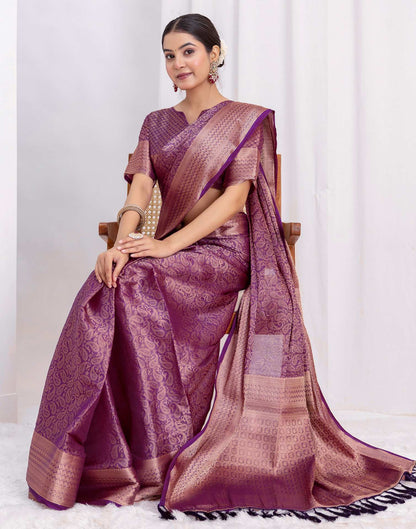 Dark Purple Silk Woven Kanjivaram Saree
