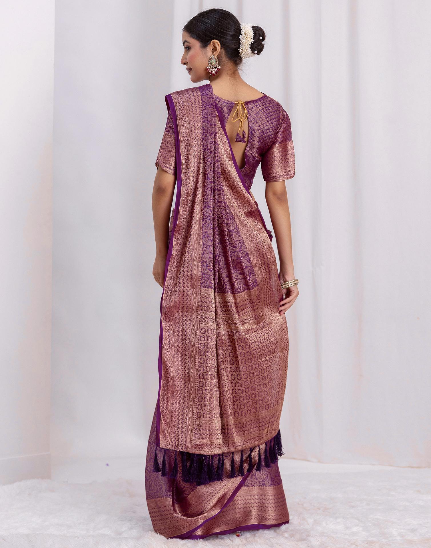 Dark Purple Silk Woven Kanjivaram Saree